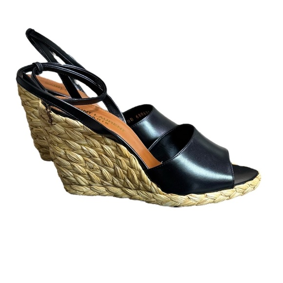 SAINT LAURENT - NIB Paloma Sandals Black Wedge Sandals Sz 36 1/2 - Picture 2 of 14